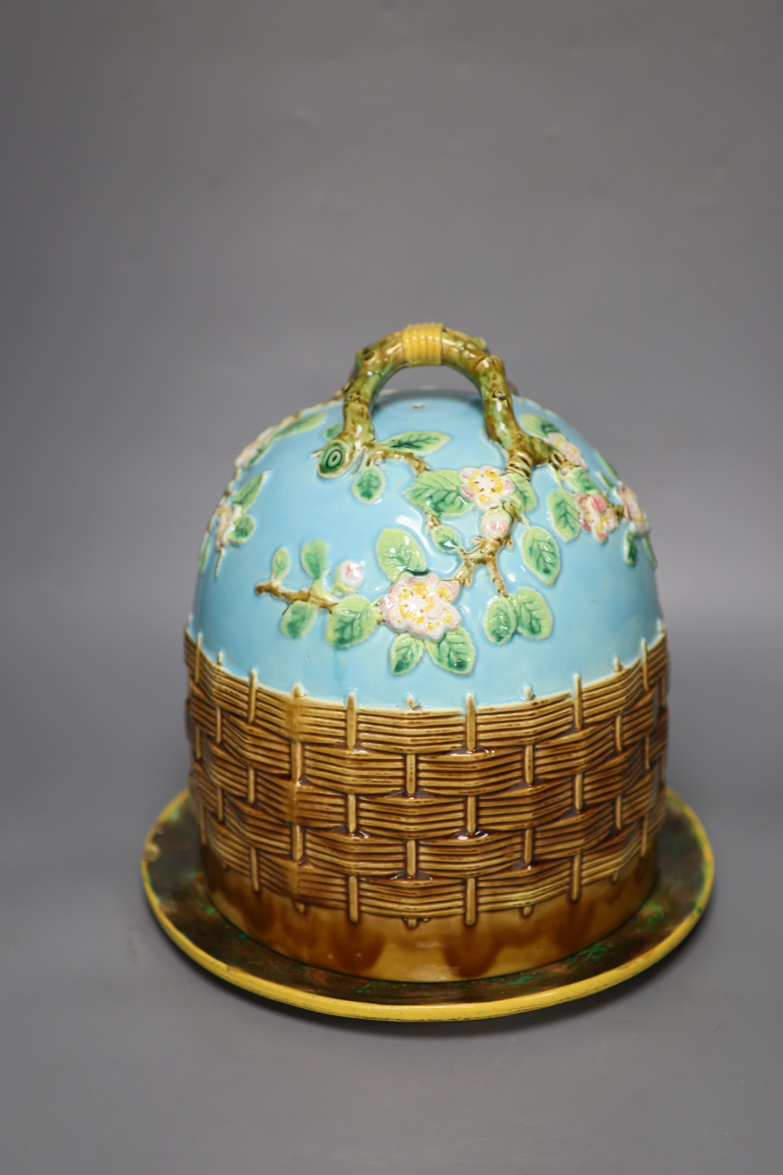 A George Jones majolica cheese dome, height 29cm